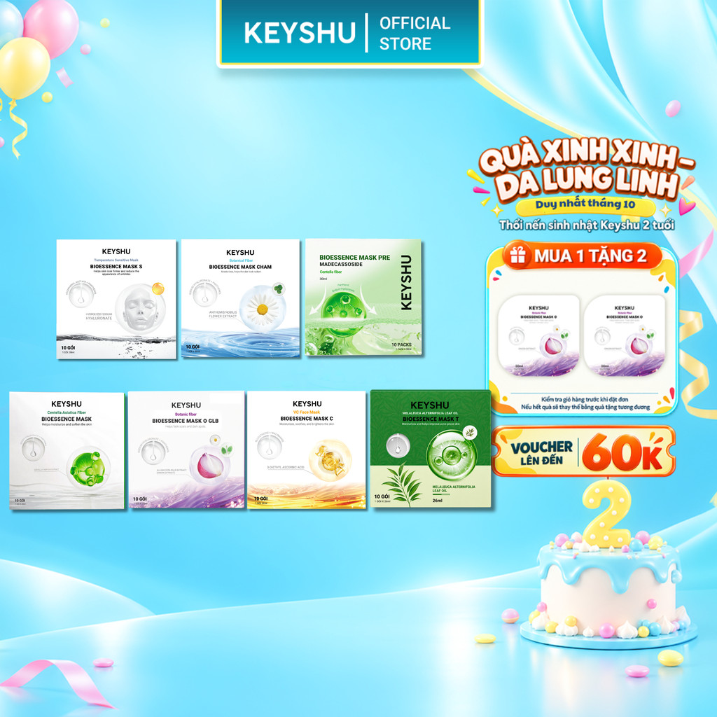 [MUA 1 HỘP TẶNG 2 MIẾNG]  Hộp Mặt Nạ KEYSHU 10 Miếng 30ML Dưỡng Ẩm, Làm Mềm Da, Hỗ Trợ Ngăn Ngừa Lão Hóa