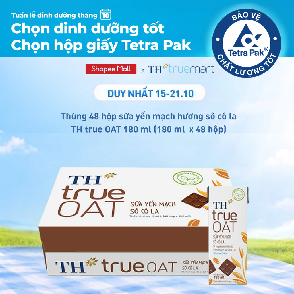 Thùng 48 Hộp Sữa Yến Mạch TH true milk OAT hương vị Sô Cô La 180ml (48 Hộp)