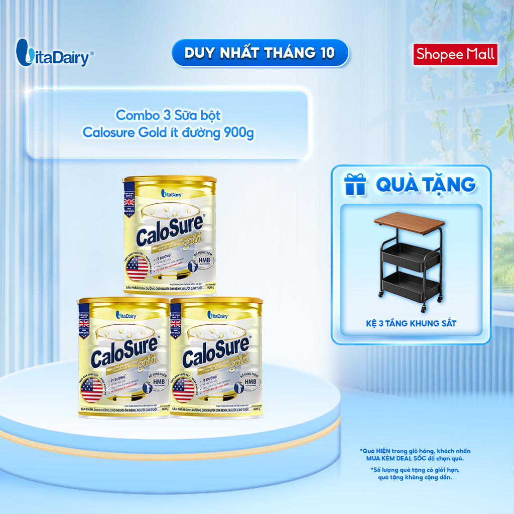 [COMBO 3 LON] Sữa bột CaloSure Gold ít đường - Bổ sung năng lượng, giúp tiêu hoá khoẻ - Lon 900g