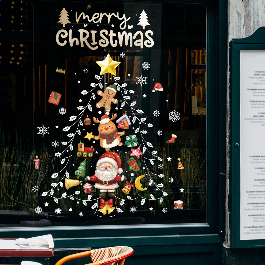 Giáng Sinh Dán Cửa Sổ Giáng Sinh Kính Trang Trí Dán Tĩnh Cây Giáng Sinh Bông Tuyết Ông Già Noel Dán Cửa Sổ 25.9.9