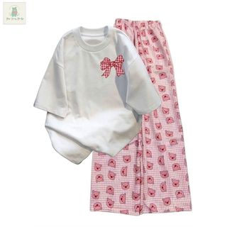 Tổng hợp các sét bộ quần heo hồng+mix áo phông form rộng -hình NƠ  KẺ CARO ĐỎ-thubaquanao