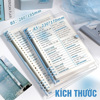 Sổ Tay Binder A5 Thay Giấy – Bìa Nhựa Dẻo Trong Suốt, 120 Trang Kẻ Ngang Caro, Phù Hợp Ghi Chép Học Tập