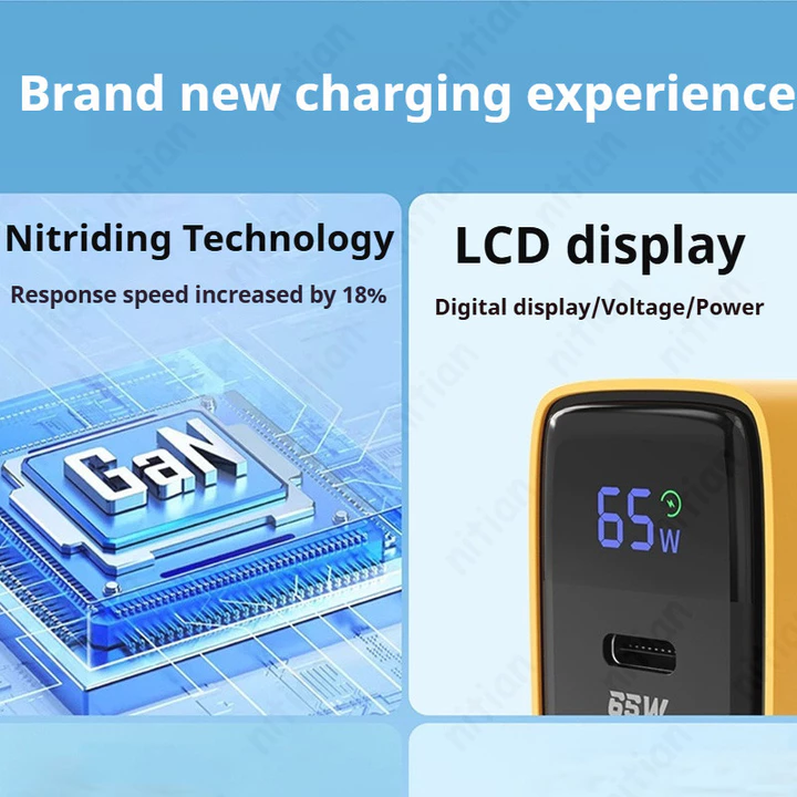 Bộ sạc nhanh 65W GaN USB + Type C Bộ sạc điện thoại treo tường cổng kép Sạc nhanh với màn hình kỹ thuật số Bộ chuyển đổi nguồn du lịch US / UK / EU Bộ – 6
