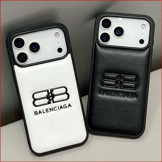 Ốp điện thoại da công sở 3D dập nổi BB cặp đôi màu đen trắng dành cho iPhone 17 16 15 13 14 Pro Max Cape