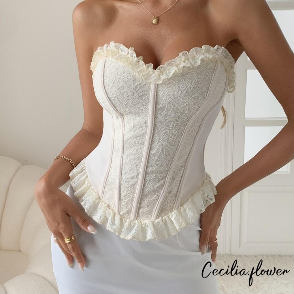Áo Corset Nữ Style Ren Viền Màu Trơn, Form Slim Fit Phù Hợp Mọi Season