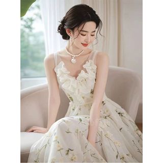 Đầm ren trắng cổ điển kiểu Pháp cho nữ, đầm dài thanh lịch mới, cảm giác thoải mái mát mẻ