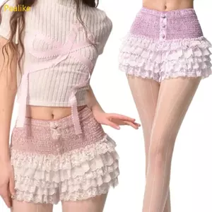 Pealike Thời Trang Ren Nhúng Quần Short Vải Polyester Mềm Dây Thắt Lưng Co Giãn