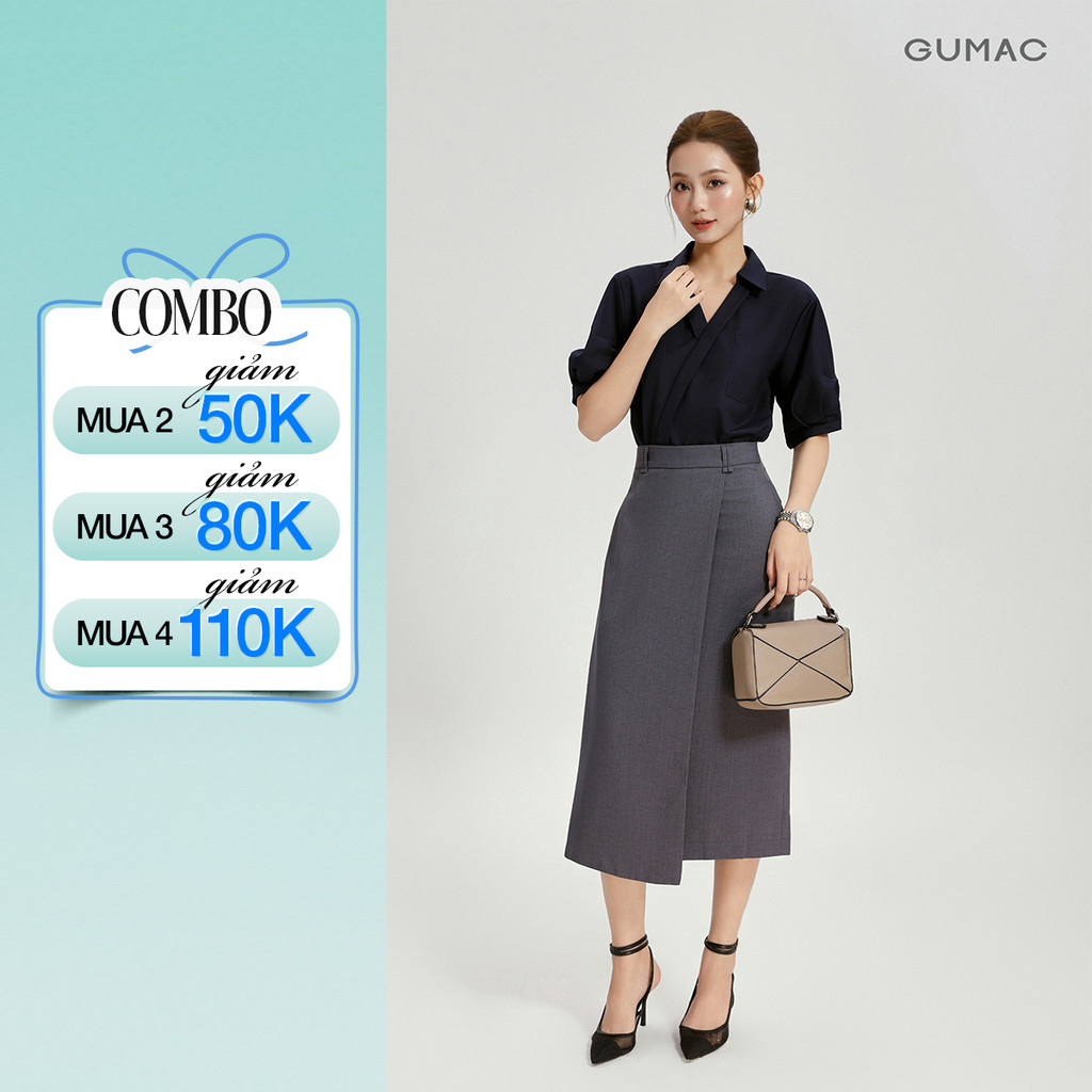 Chân Váy Nữ GUMAC Form Suông Vạt Đắp Chéo Đỉa Đôi Cách Điệu Sang Trọng VG04003