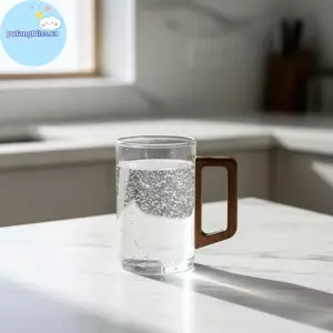 Pufangbliss 400ml Cốc trà thủy tinh chịu nhiệt có tay cầm bằng gỗ óc chó Cốc cà phê dung tích lớn cho nhà hàng Không gian làm việc tại nhà VN