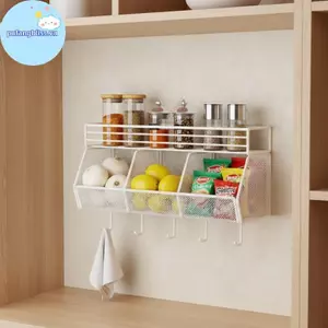 Pufangbliss Giỏ đựng đồ nhà bếp Sắt treo tường Thiết kế không đục lỗ cho tổ chức trái cây và rau quả VN