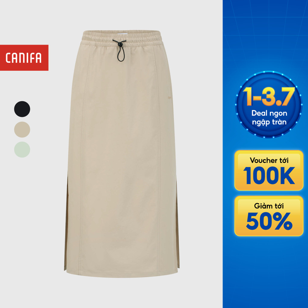 Chân váy nữ CANIFA kaki dáng suông dài xẻ hai bên gấu 6KS26S009