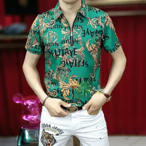 2026 Mới Baroque retro In Hình Nam Mùa Hè Tay Ngắn Thời Trang zip-up Áo Sơ Mi polo