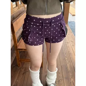 Phong cách Hàn Quốc Văn hóa Châu Á Quần short bỏ túi in hình ngôi sao nữ mùa hè Dây rút eo thấp dáng ôm hơn Quần hot Girl thông thường