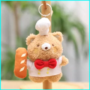 HK1 Kawaii Đầu Bếp Gấu Plushie Móc Khóa Mini Bakery Teddy Mặt Dây Chuyền Với Bánh Mì Trang Trí Túi Charm KH1