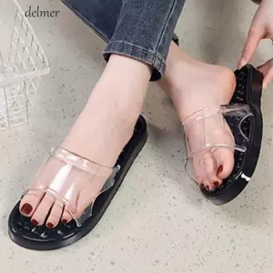 Dép xỏ ngón đế bệt DELMER, Dép Massage dày chống trượt trong suốt, Giày đeo ngoài phù hợp Giày hở ngón trong nhà chắc chắn Dép cặp đôi