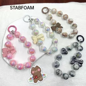Dây đeo dây chuyền túi STABFOAM, Dây chuyền điện thoại hạt đầy màu sắc nơ, Trang trí túi DIY bền bỉ