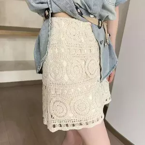 Hàng hóa Châu Âu mùa hè Móc váy ren rỗng eo cao Chữ A che thịt Giảm tuổi Phong cách phương Tây Slimer Look Fair
