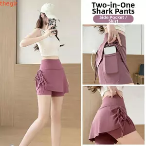 THEGIRL8B Váy Tập Yoga Nữ, Quần Váy Thể Thao Hai Mảnh Giả Cao Cấp, Nữ Dây Rút Ba Phần Tư Bên Sấy Nhanh Váy Tập Gym