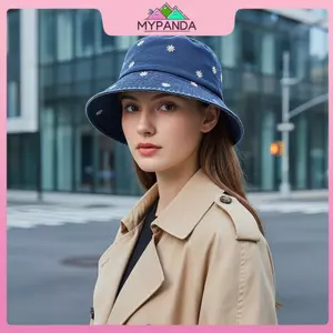 Mũ Buet Denim cổ điển được giặt sành điệu MYPANDA dành cho nữ có vành rộng Lý tưởng cho chuyến đi biển và thời trang.