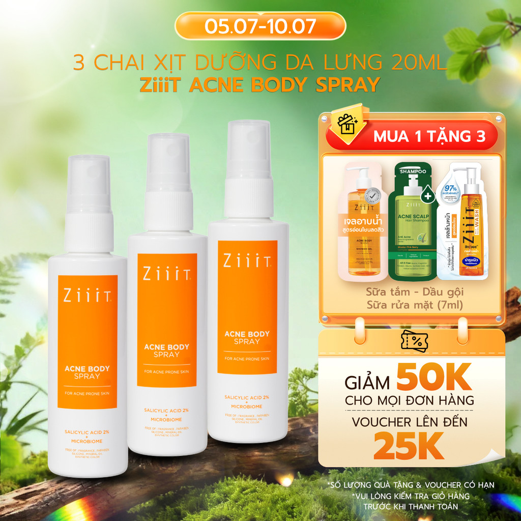 Combo 3 Chai Xịt Giảm Mụn Lưng BHA Kháng Khuẩn, Giảm Viêm Nang Lông Cho Da Nhạy Cảm ZiiiT 20ml