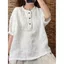 Thứ tự đuôi ngoại thương mùa hè Áo sơ mi ngắn tay bằng vải lanh Cotton màu trơn văn học cổ điển rộng che phủ thịt Niche phù hợp với áo sơ mi cỡ lớn thông thường dành cho nữ