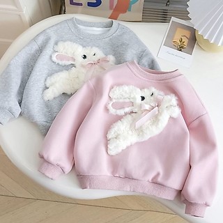 Áo len dài tay cổ tròn ba chiều bé gái hoạt hình thỏ sang trọng dài tay