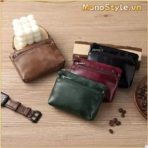 Ví MONOSTYLE Zero, Ví đựng tiền xu cổ điển có dây kéo, Túi đựng thẻ da PU màu trơn Unisex