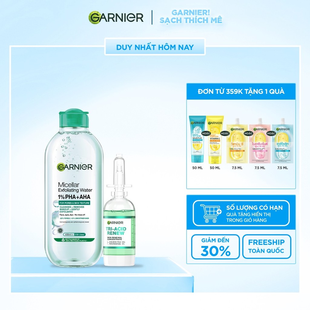 Bộ đôi serum thế hệ mới giúp da sáng hơn, láng hơn, khỏe hơn và nước tẩy trang tẩy tế bào chết 20ml x 400ml