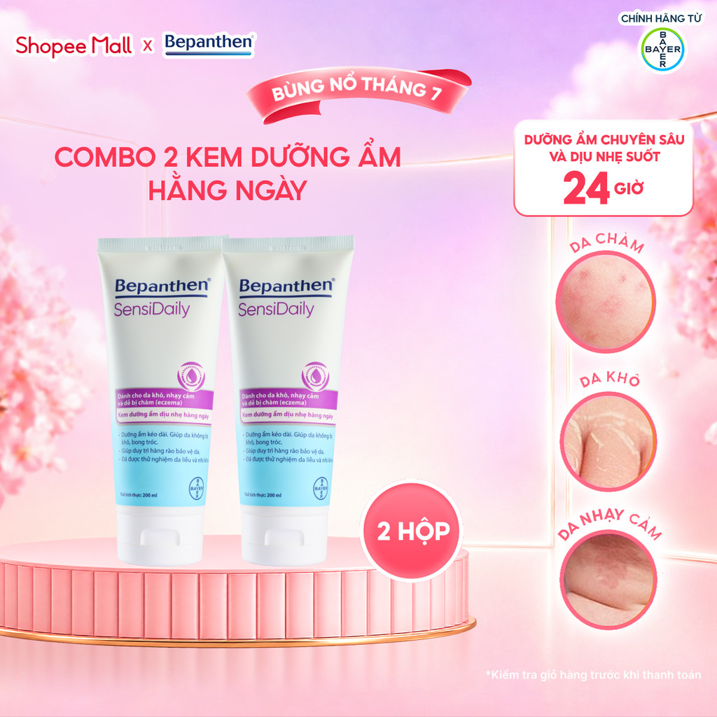Combo 2 Kem Dưỡng Ẩm Hằng Ngày BEPANTHEN Sensidaily Tuýp 200G x2 Dành Cho Da Khô, Nhạy Cảm và Dễ Bị Chàm