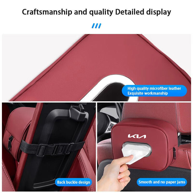 Ghế Ô Tô Lưng Da Khăn Giấy Hộp Bảo Quản Phụ Kiện Nội Thất Cho Xe KIA EV6 GT Sportage Rio K5 Picanto Cerato Seltos Optima Carnival Sorento Phụ Kiện ﻿