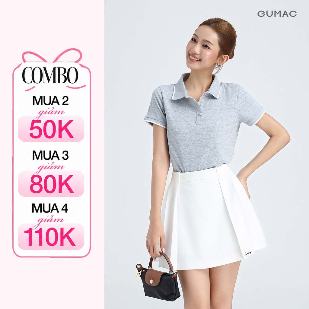 Chân Váy Ngắn Form A Xoè GUMAC Phối Xếp Ly To Cách Điệu Chất Xược Ý 2 Lớp Có Lót Quần YVG04064