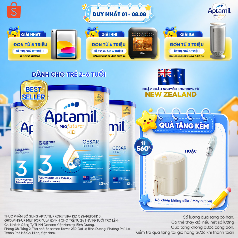 [MUA LÀ CÓ QUÀ] CB3 Sữa bột Aptamil Kid Cesarbiotik New Zealand số 3 - Synbiotic đặc chế