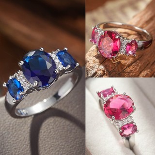 Nhẫn Nữ Hợp Thời Trang Nhẫn Bạc 925 Trang Sức Hình Bầu Dục Ruby Sapphire Đá Quý Cho Nữ Cưới Lời Hứa Dự Tiệc Nhẫn