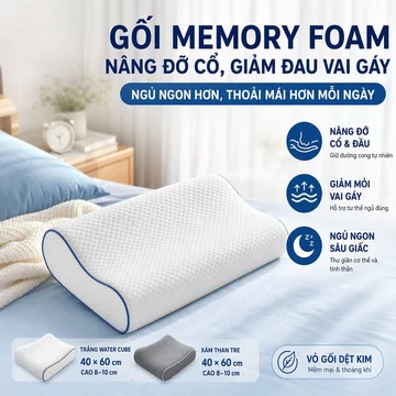 Gối Ngủ Chống Đau Vai Gáy Memory Foam Gối Công Thái Học Gối Nằm Nâng Đỡ Cổ
