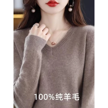 áo len nữ áo len đỏ 100 Áo Len Nguyên Chất Nữ 2024 Xuân Thu Phong Cách Mới Cổ Chữ V Áo Rời Áo Chui Đầu Dài Tay Dệt Kim Cashmere Đáy