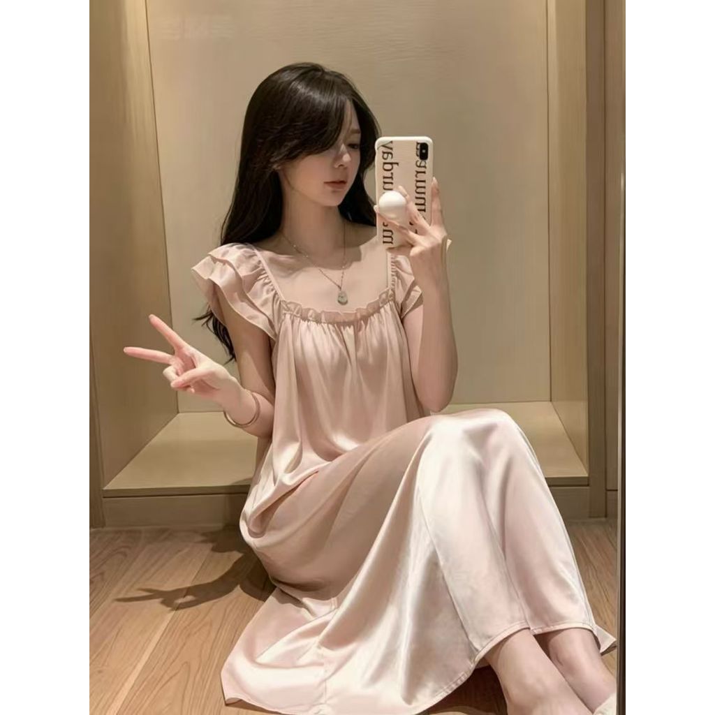 Ice Silk Sling Váy ngủ dài vừa phải dành cho nữ Thời trang tinh tế