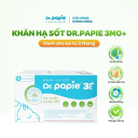 Khăn Hạ Sốt Thảo Dược Giảm Sốt Nhanh Chóng Chuẩn Nhi Khoa Ngừa Co Giật Dr.Papie 3mo+ (25 khăn/hộp) Dành Cho Bé 3 Tháng