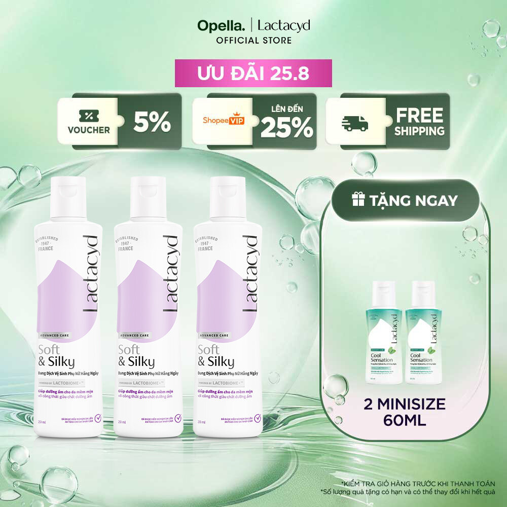 [KOL LIVESTREAM] Bộ 3 chai Dung Dịch Vệ Sinh Phụ Nữ Lactacyd Lactacyd Soft & Silky Dưỡng Ẩm 250ml/chai