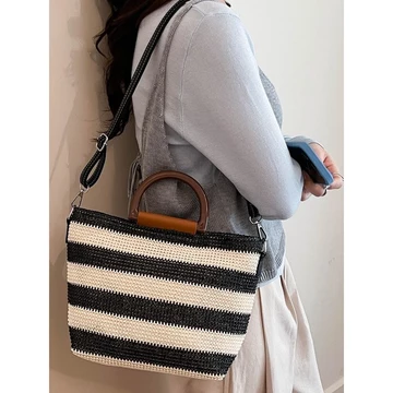 Women's Vintage Woven Straw Crossbody Bag – Large, for Work
