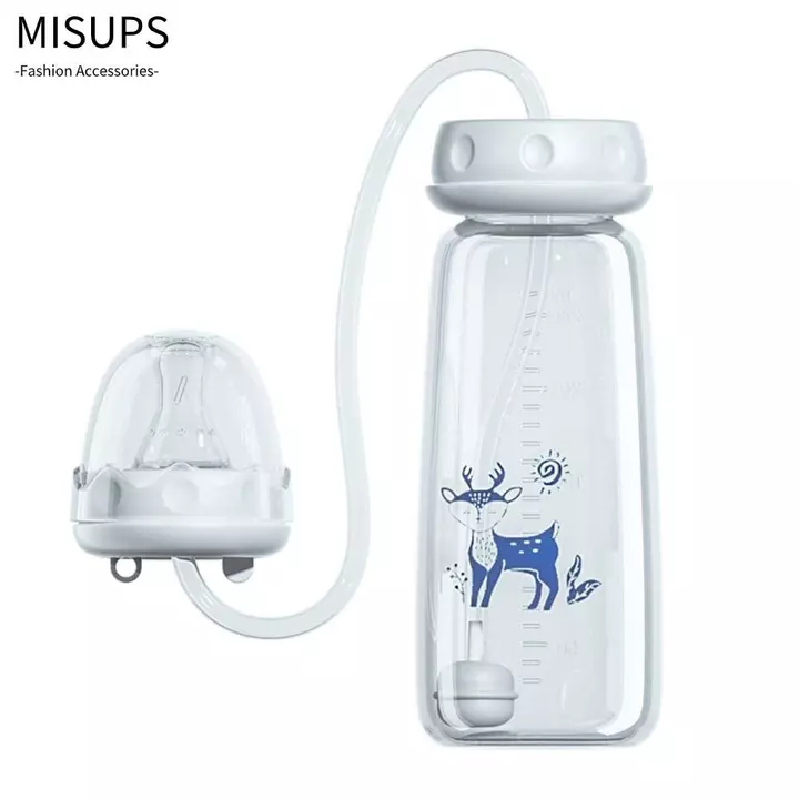Bình sữa rảnh tay MISUPS, Bộ bình sữa bóng trọng lực 8oz / 240ml, Bình sữa tự ăn cổ bình sáng tạo với bàn chải rơm Bình trữ sữa cho bé từ 3 tháng tuổi trở lên