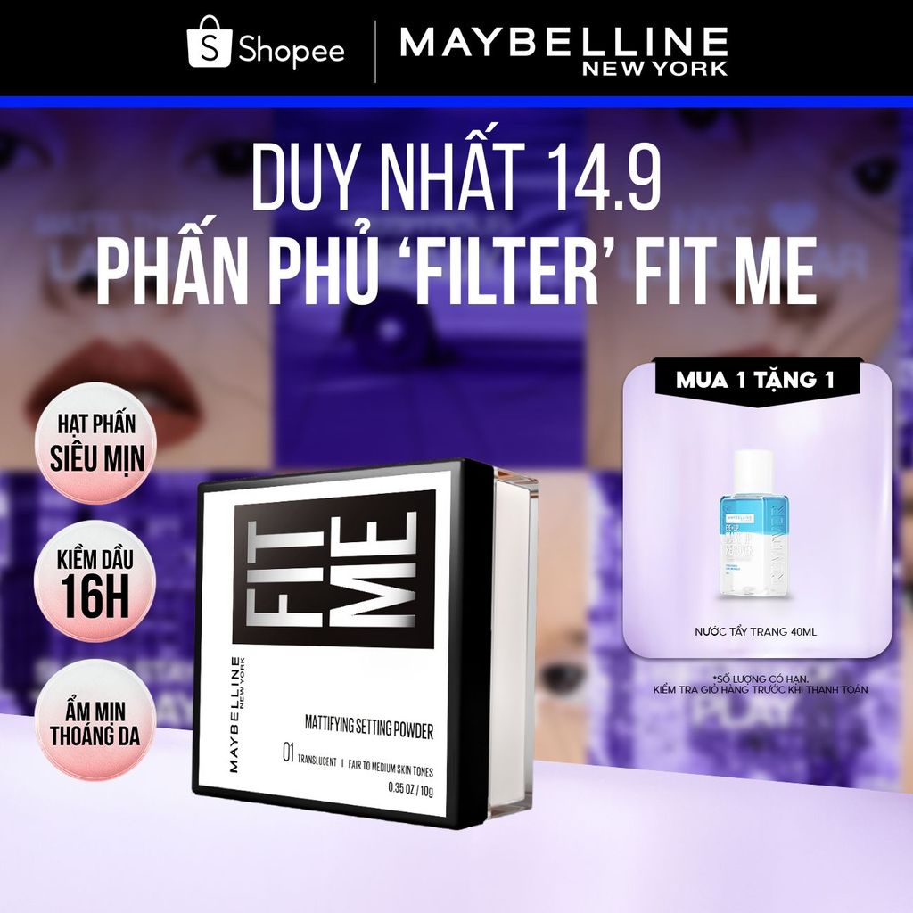Phấn phủ bột "filter" cà da, kiềm dầu, chống nước, lâu trôi 16H Fit Me Mattifying Setting Powder Maybelline New York 10g