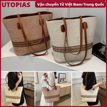 [UTOPIAS] Túi Tote ống hút nữ, Túi cói phong cách Boho bãi biển ​​Túi Xô Đi Biển Túi Đi Biển, Túi Đeo Vai Túi Tote Dung Tích Lớn Túi Mua Sắm Du Lịch