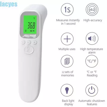 Nhiệt kế hồng ngoại kỹ thuật số LACYES, Máy đo nhiệt độ đa chức năng không tiếp xúc, Màn hình hiển thị LCD thực tế Máy đo nhiệt kế cầm tay cầm tay chính xác Đầu trước / Thân máy