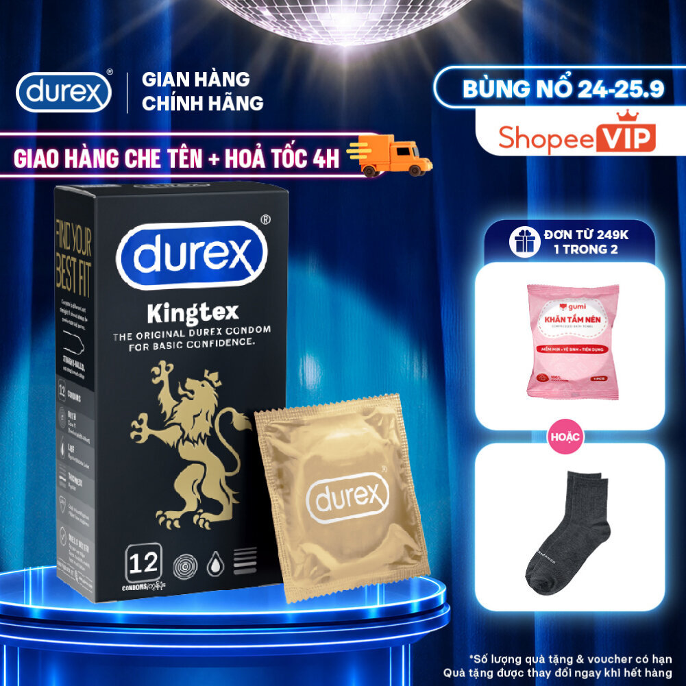 [HỎA TỐC 4H] Bao cao su Durex Kingtex ôm sát, bôi trơn, size 49mm, hộp 12 bao