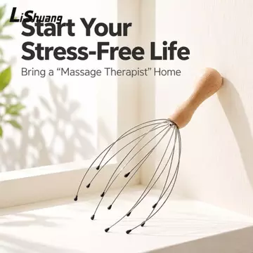 Máy mát xa đầu LISHUANG, Đầu tròn Máy mát xa da đầu dây kim loại linh hoạt, Đầu mịn màng tiện lợi Tám khung móng vuốt Tay cầm bằng gỗ Dụng cụ thư giãn da đầu tại nhà Giảm căng thẳng