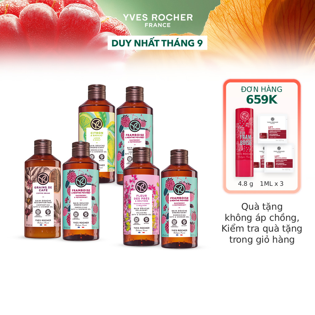 Combo 2 sữa tắm hương mâm xôi đỏ và sữa tắm nhiều mùi hương Yves Rocher 400mlx2