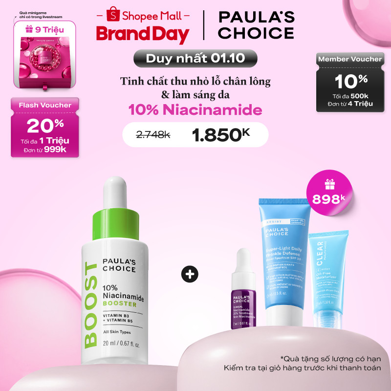 Tinh chất giúp thu nhỏ lỗ chân lông và làm sáng da Paula's Choice 10% Niacinamide Booster 20ml 7980