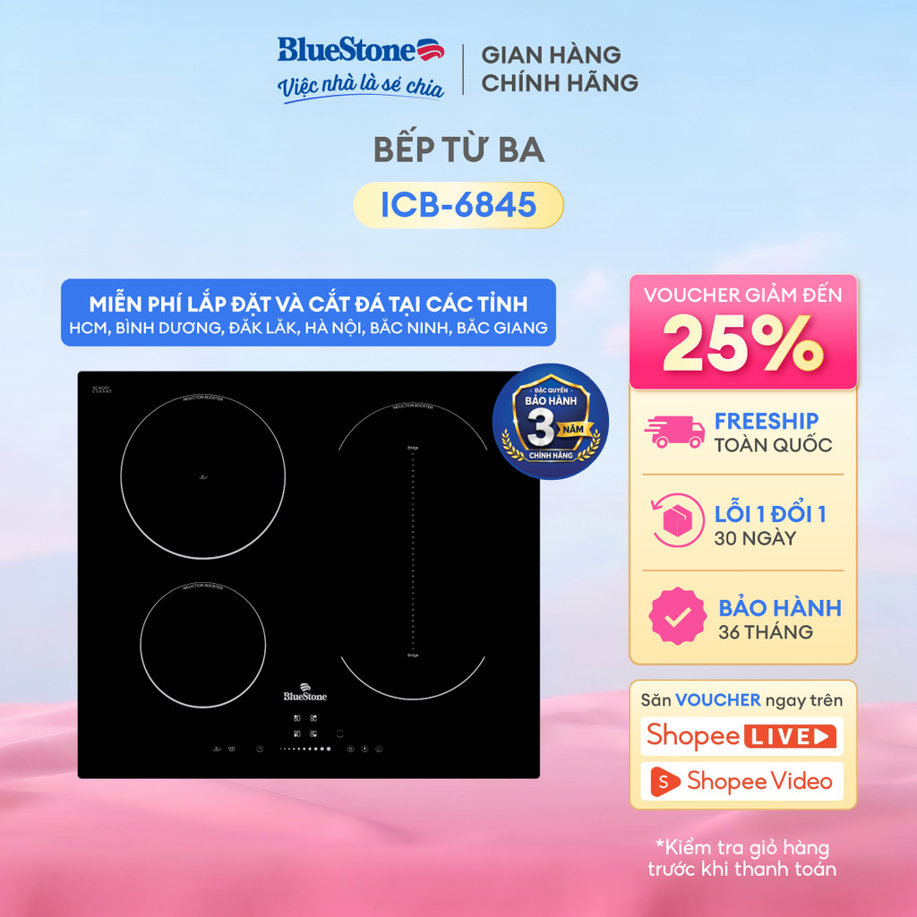 Bếp Âm Từ Đa Vùng Nấu BlueStone ICB-6845 | 7100W | Mặt Kính SchottCeran