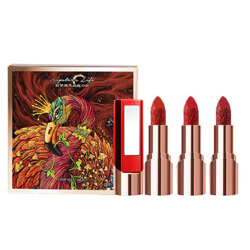 Son Môi Phong Cách Mousse Nhung 9302B Trung Quốc Khắc Dính Gói Son Môi Bộ Giá Rẻ Hộp Trang Điểm 3 Phong Cách Cổ Xưa Tử Cấm Thành Hengfang