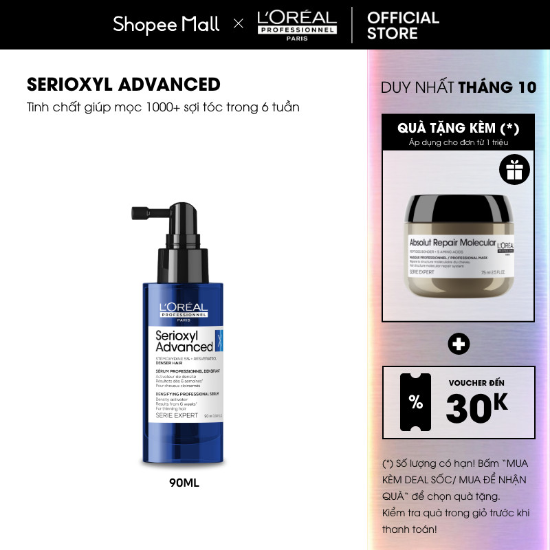 Tinh chất xịt tăng mật độ làm dày tóc chuyên nghiệp L'Oréal Professionnel Serioxyl Advanced 90ml - Dành cho tóc thưa